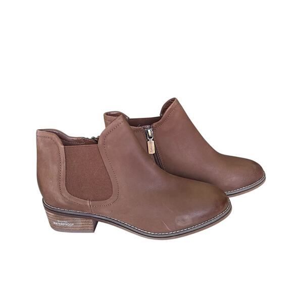 Blondo Waterproof Distressed Leather Side Zip Block Heel Booties Tan Size 8 M - Picture 2 of 8